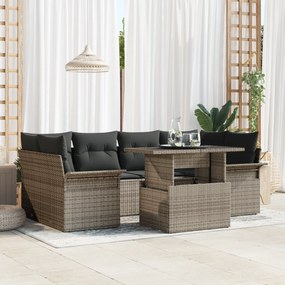 Conjunto de Sofá de Jardim de 7 peças com Almofadas Cinza Rattan Sinté