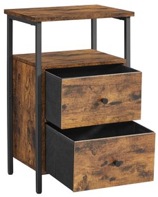 Mesa de cabeceira com gavetas e prateleira aberta | VASAGLE | 38 x 28 x 60 cm | preto|marrom | LET521B01.