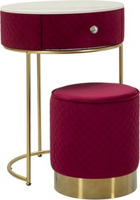 MESA DE CABECEIRA/TOCADOR COM PUFF Ø 52x70 - 36x39 CM VERMELHO E DOURADO