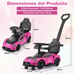 Carrinho de bebé 3 em 1 para crianças com rodas universais Volante musical com arrumação Rosa