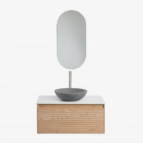 Conjunto De Móvel De Casa De Banho Em Madeira De Freixo Tedrik Castanho Fresno & Cimento Cinzento Redondo Ø40 Cm Tarsis & Ovalado - Sklum