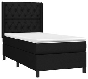 Cama box spring c/ colchão e LED 80x200 cm tecido preto