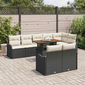 Conjunto de Sofá de Jardim vidaXL de 9 Peças com Almofadas Preto Vime Polímero
