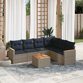vidaXL 7 pcs conjunto sofás p/ jardim c/ almofadões vime PE cinzento