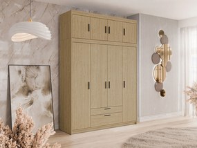 Roupeiro Novduni 106, Carvalho, 246x177x53cm, 178 kg, Portas para roupeiro: Com dobradiças, Número de prateleiras: 8, Número de prateleiras: 8