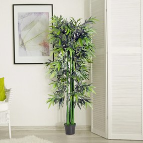 Outsunny Bambú Artificial 180cm com Ramos Realistas Planta Sintética Decorativa com Vaso para Sala de Estar Escritório Ø20x180cm Verde