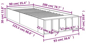 Estrutura cama 90x200 cm derivados de madeira cinzento sonoma