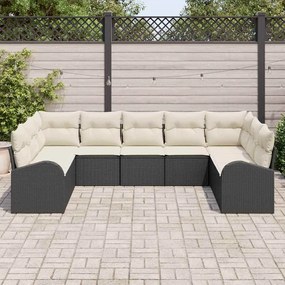 Conjunto de Sofá para Jardim com 9 Peças e Almofadas Pretas em Rattan