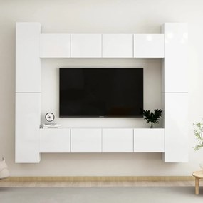 vidaXL 8 pcs conjunto móveis de TV derivados madeira branco brilhante