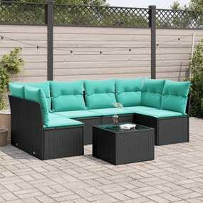 vidaXL 7 pcs conjunto de sofás p/ jardim c/ almofadões vime PE preto
