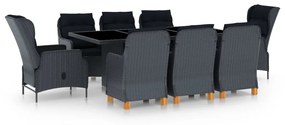 vidaXL 9 pcs conj. jantar exterior c/ almofadões vime PE cinza-escuro