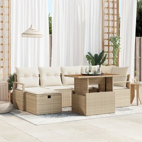 Conjunto de Sofá de Jardim com Almofadas em Rattan Poliéster Bege