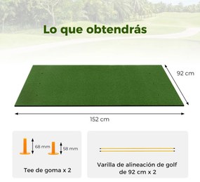 Tapete de relva de golfe sintético 3 em 1, 2 bastões de alinhamento e 6 peças de golfe para uso interno e externo 152 x 92 cm verde