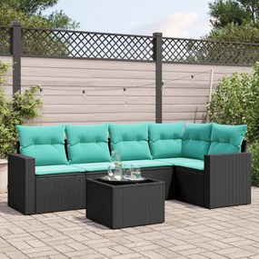 vidaXL 6 pcs conjunto de sofás p/ jardim c/ almofadões vime PE preto