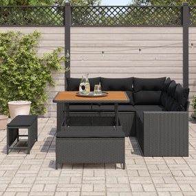 Conjunto de Sofás de Jardim vidaXL de 8 Peças com Almofadas Preto Ratt