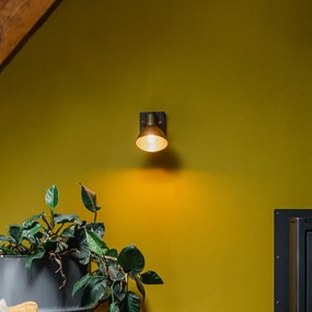 Candeeiro de teto industrial bronze com madeira 18 cm - Mangoes