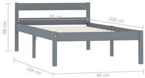 Estrutura de cama 90x200 cm madeira pinho maciço cinzento