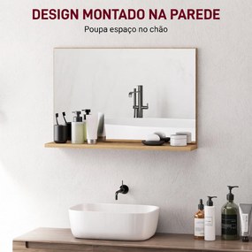 Espelho de Casa de Banho de Parede com Prateleira Aberta Estilo Moderno para Hall de Entrada e Corredor 60x12x40 cm Madeira Natural