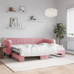 vidaXL Sofá-cama com gavetão 80x200 cm veludo rosa