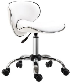 HOMCOM Cadeira de trabalho com rodízios, altura ajustável 44-56 cm e encosto, giratória 360°, branca | Aosom Portugal