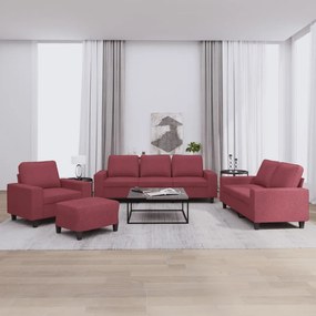 4 pcs conjunto de sofás tecido vermelho-tinto