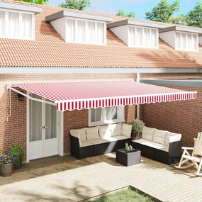 vidaXL Toldo Retrátil Automático Listrado Vermelho e Branco 500x300 cm