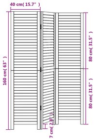 Biombo com 3 painéis madeira de paulownia maciça preto