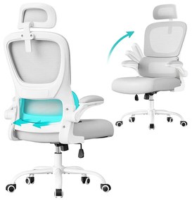 Cadeira ergonómica para escritório com tecido em rede e apoios de braços rebatíveis 64 x 71,5 x 116-135 cm Cinzento