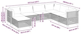 7 pcs conjunto de sofás p/ jardim com almofadões vime PE bege