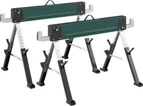 HOMCOM conjunto de 2 cavaletes dobráveis em metal, carga máx 1160 kg, altura ajustável 64-81cm, alça de transporte, verde | Aosom Portugal