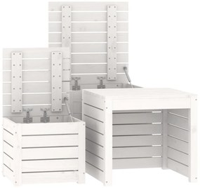 3 pcs conjunto de caixas de jardim pinho maciço branco