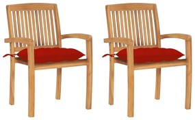 vidaXL Cadeiras de jardim c/ almofadões vermelhos 2 pcs teca maciça
