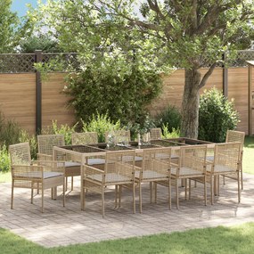 vidaXL Conjunto de Jantar de Jardim de 11 Peças com Almofadas em Bege de Rattan Sintético