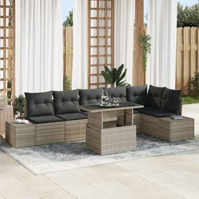 vidaXL Conjunto de Sofá de Jardim com Almofadas Cinza Claro Vime PE