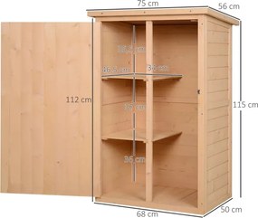 Armário de Jardim de Madeira para Ferramentas com 3 Prateleiras Interiores Porta com Trava e Teto Asfáltico 75x56x115cm Madeira