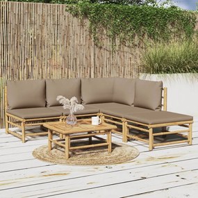 6 pcs conj. lounge jardim bambu almofadões cinzento-acastanhado