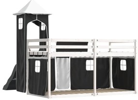 Beliche com escorrega e cortinas 90x200 cm branco e preto