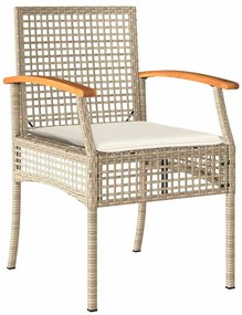 3 pcs conjunto de jantar p/ jardim com almofadões vime PE bege