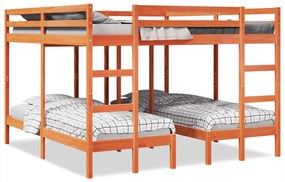 vidaXL Beliche triplo 200x200/80x200 cm pinho maciço castanho-mel