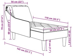 Chaise lounge c/ almofada/apoio de braços direito veludo azul