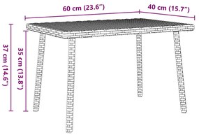 Mesa de centro de jardim retangular 60x40x37cm vime PE Bege