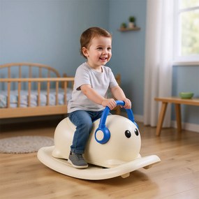 Cavalo de baloiço 3 em 1 para crianças com armazenamento oculto, conversível em prancha de equilíbrio removível, 64 x 34 x 36 cm, azul e branco
