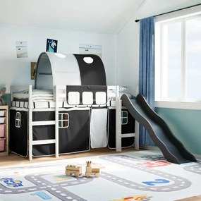 vidaXL Cama alta criança c/ túnel 80x200 cm pinho maciço branco/preto
