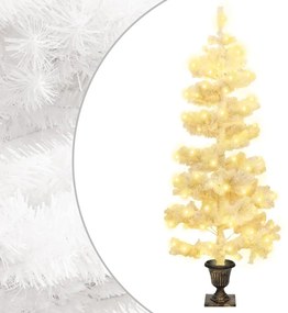 vidaXL Árvore de Natal rotativa pré-iluminada + vaso PVC 120 cm branco