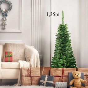 Árvore de Natal com neve de 1,35 m, 226 ramos, base metálica sólida e luzes LED Verde