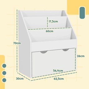 Estante de Brinquedos com 3 Compartimentos Gaveta com Rodas para Quarto Sala de Jogos 62,5x30x70 cm Branco