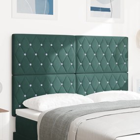 Cabeceira com Botões de Cristal Tufted Verde Escura 140 cm Veludo