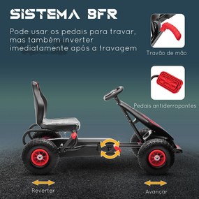 HOMCOM Kart a Pedais para Crianças 5-12 Anos Kart a Pedais Infantil com Assento Ajustável Pneus Insufláveis Amortecimento e Travão de Mão Carga Máx. 50kg 121x58x61cm Vermelho