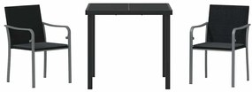 Conjunto de Jantar de Jardim - 3 Peças com Almofadas de Rattan Poliést