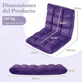 Cadeira de Chão Dobrável, 104 x 53 x 15 cm, Encosto Ajustável em 14 Posições, Roxo